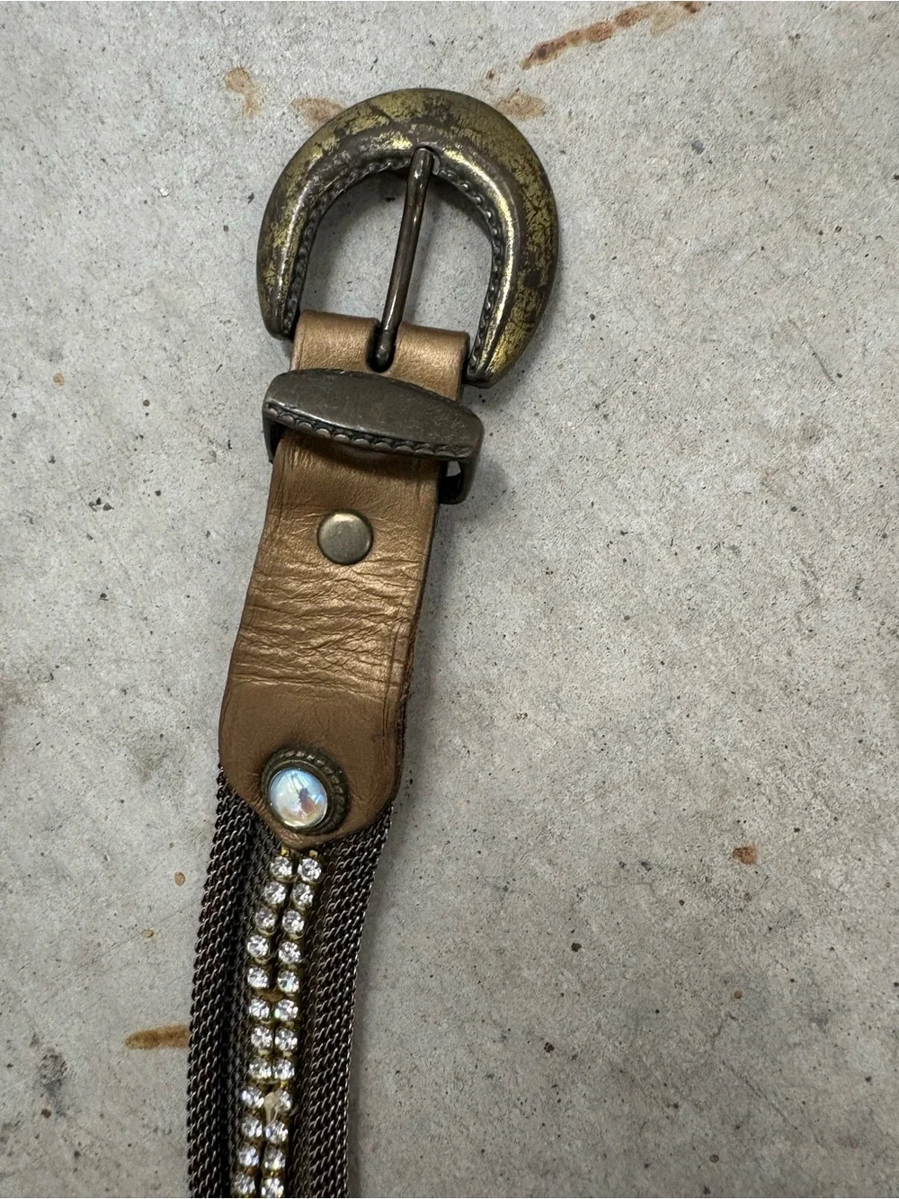 Vintage Sand Castle Rhinestone Leather & Metal Mesh Fashion Petite Belt